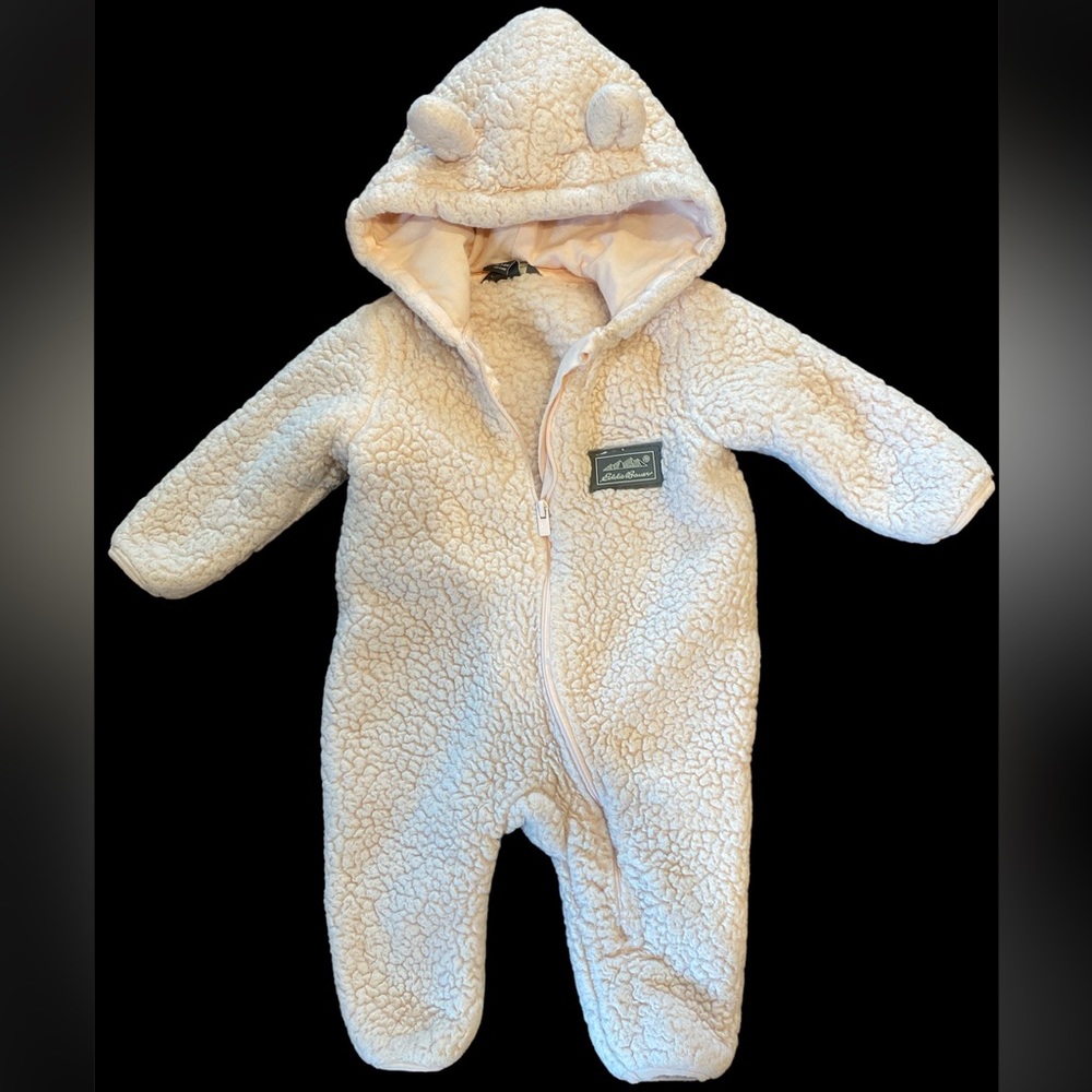Eddie Bauer Powder Pink Fuzzy Fleece Onesie with Hood and Ears